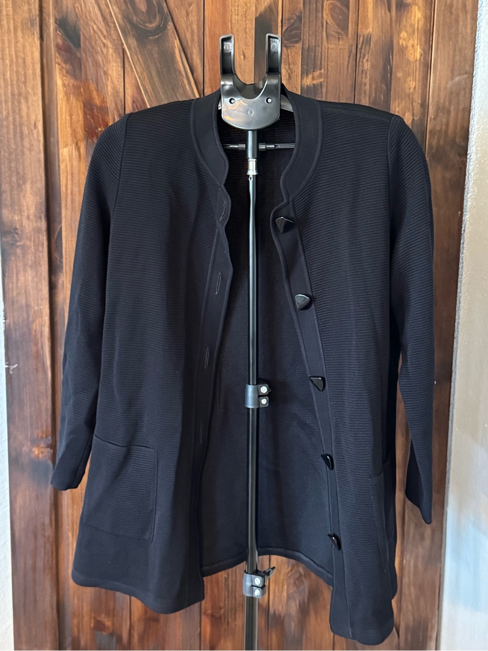 Misook Black Women's Knit Cardigan with Patch Pockets